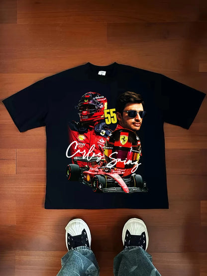 New Fashion Carlos Sainz Sainz F1 Equation Racing American Street Retro Do Old National Fashion Short Sleeve T-shirt Streetwear