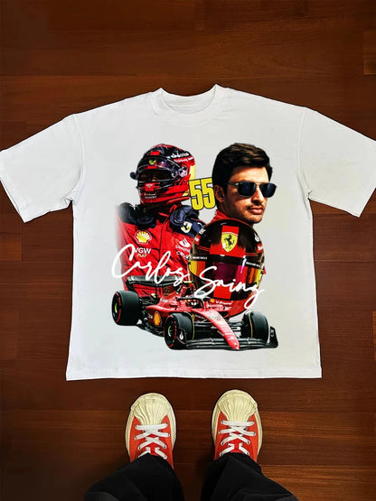 New Fashion Carlos Sainz Sainz F1 Equation Racing American Street Retro Do Old National Fashion Short Sleeve T-shirt Streetwear